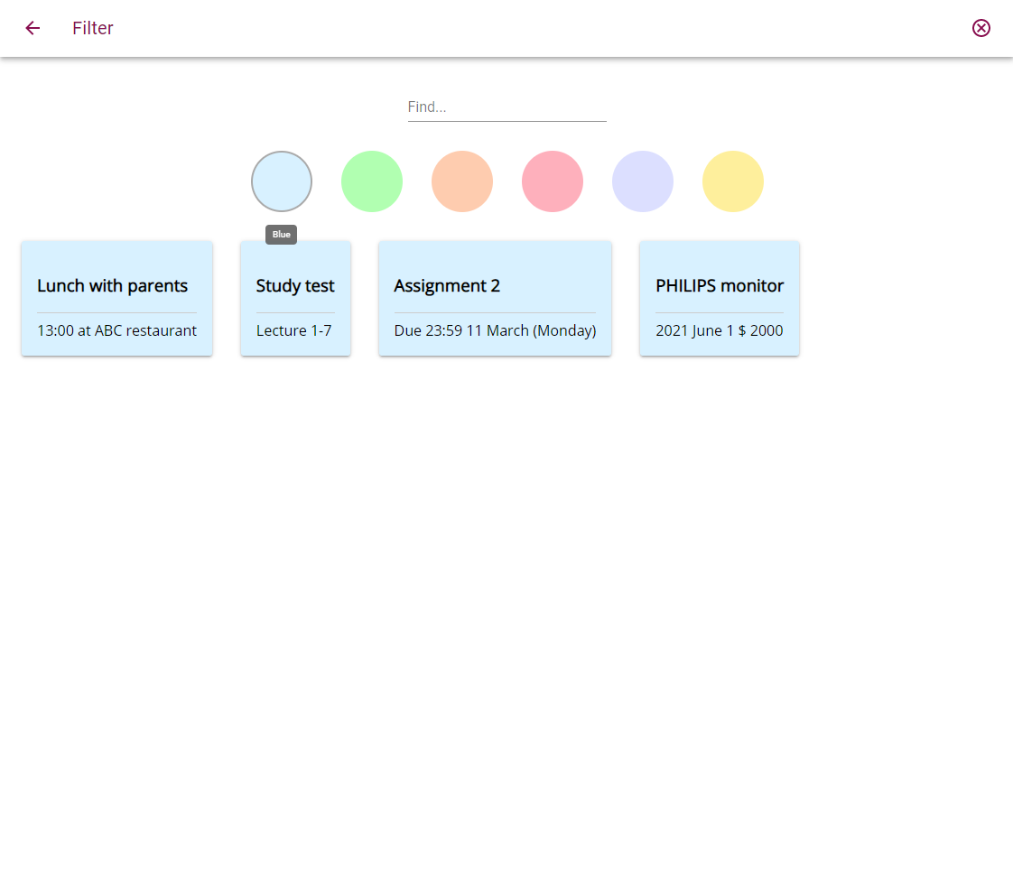 Filter memo by colour