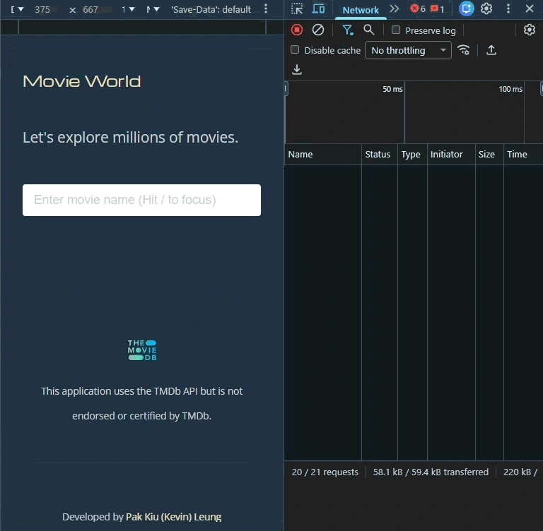Screen recording of debouncing search